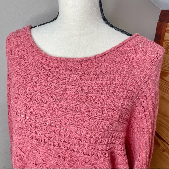 Abercrombie & Fitch Mauve Pink Mixed Open Knit Long Sleeve Sweater Medium - Picture 4 of 9